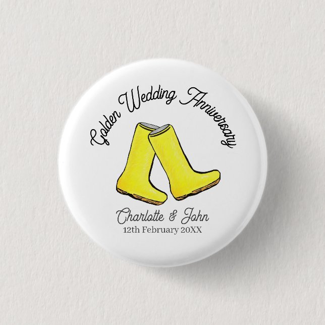 Golden 50th Wedding Anniversary yellow welly boot 3 Cm Round Badge (Front)