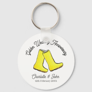 Golden 50th Wedding Anniversary yellow welly boot  Key Ring