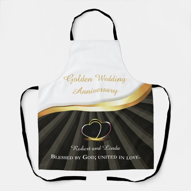 Golden 50th Wedding Religious Anniversary  Apron (Front)