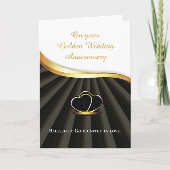 Golden 50th Wedding Religious Anniversary Heart Card (Front)