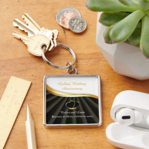 Golden 50th Wedding Religious Anniversary  Key Ring