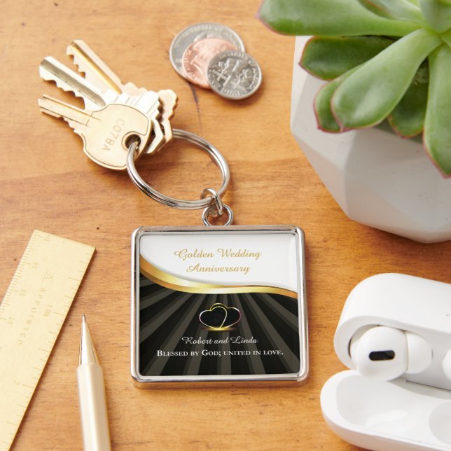 Golden 50th Wedding Religious Anniversary  Key Ring (Desk)