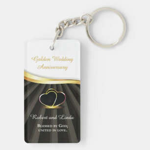 Golden 50th Wedding Religious Anniversary Key Ring