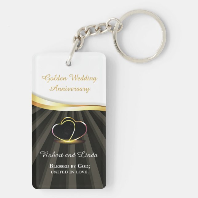 Golden 50th Wedding Religious Anniversary Key Ring (Back)