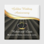 Golden 50th Wedding Religious Anniversary  Magnet<br><div class="desc">This congratulations gift item is the perfect way to commemorate a couple's 50th wedding anniversary with a religious touch. The design features two heart rings intertwined with a gold look on a black background, symbolising the couple's enduring love and commitment to each other. together. It evokes a sense of divine...</div>