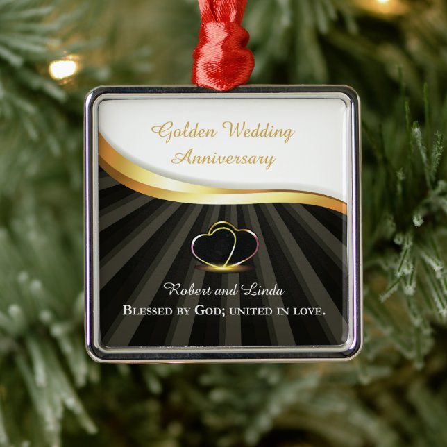 Golden 50th Wedding Religious Anniversary  Metal Tree Decoration (Tree)