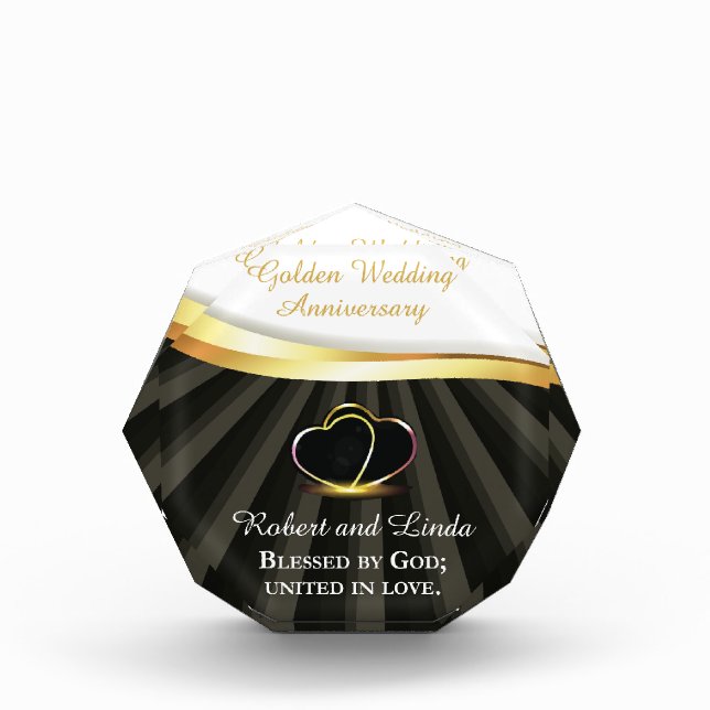 Golden 50th Wedding Religious Anniversary Photo Block (Front)