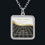 Golden 50th Wedding Religious Anniversary  Silver Plated Necklace<br><div class="desc">This congratulations gift item is the perfect way to commemorate a couple's 50th wedding anniversary with a religious touch. The design features two heart rings intertwined with a gold look on a black background, symbolising the couple's enduring love and commitment to each other. together. It evokes a sense of divine...</div>