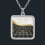 Golden 50th Wedding Religious Anniversary  Silver Plated Necklace<br><div class="desc">This congratulations gift item is the perfect way to commemorate a couple's 50th wedding anniversary with a religious touch. The design features two heart rings intertwined with a gold look on a black background, symbolising the couple's enduring love and commitment to each other. together. It evokes a sense of divine...</div>