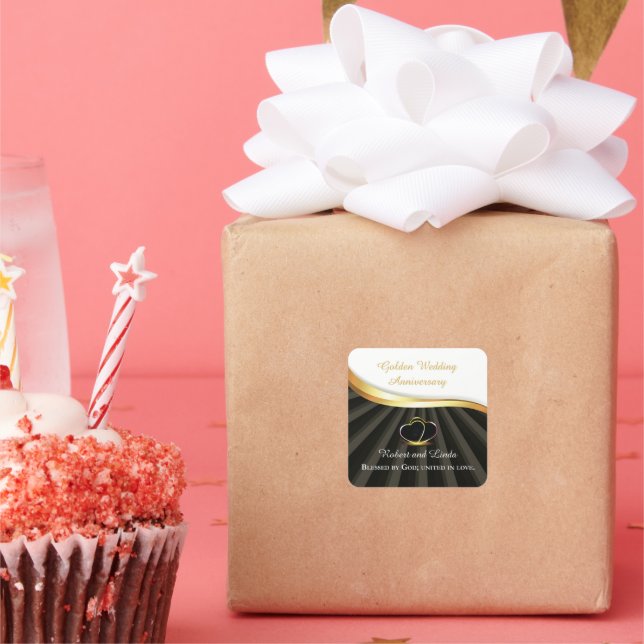 Golden 50th Wedding Religious Anniversary  Square Sticker (Party)