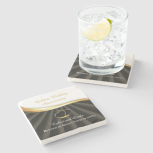 Golden 50th Wedding Religious Anniversary  Stone Coaster