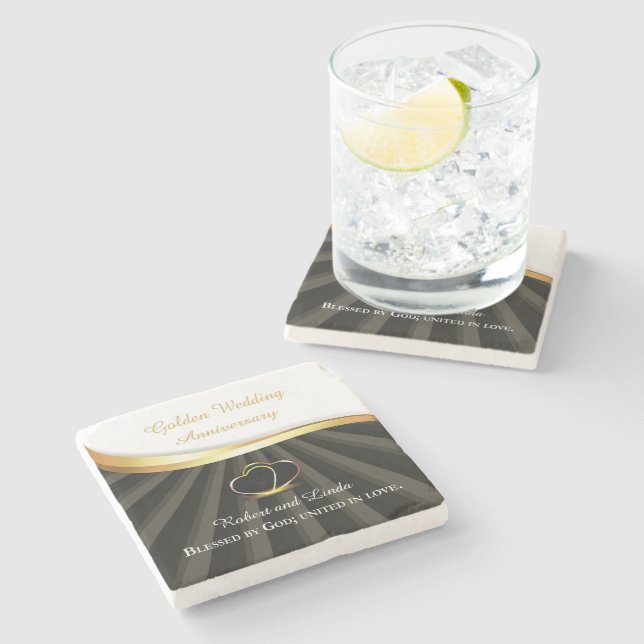Golden 50th Wedding Religious Anniversary  Stone Coaster (Side)