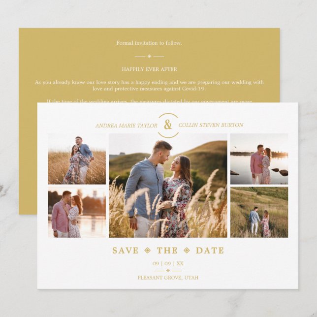 Golden 5 Custom Photos Minimalist Collage Wedding (Front/Back)