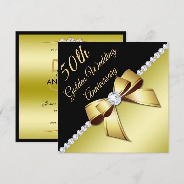 Golden 5oth Wedding Anniversary Invitation (Front/Back)