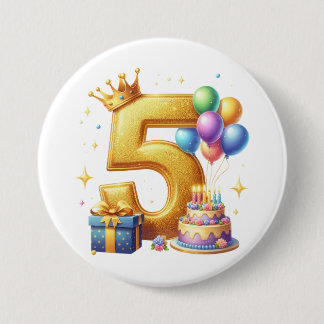 Golden 5th Birthday 7.5 Cm Round Badge
