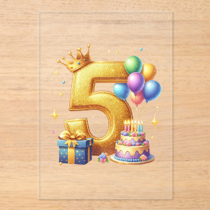 Golden 5th Birthday Acrylic Invitations