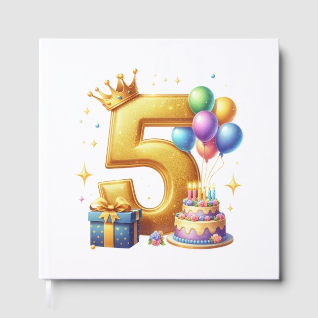 Golden 5th Birthday Guest Book (Front)