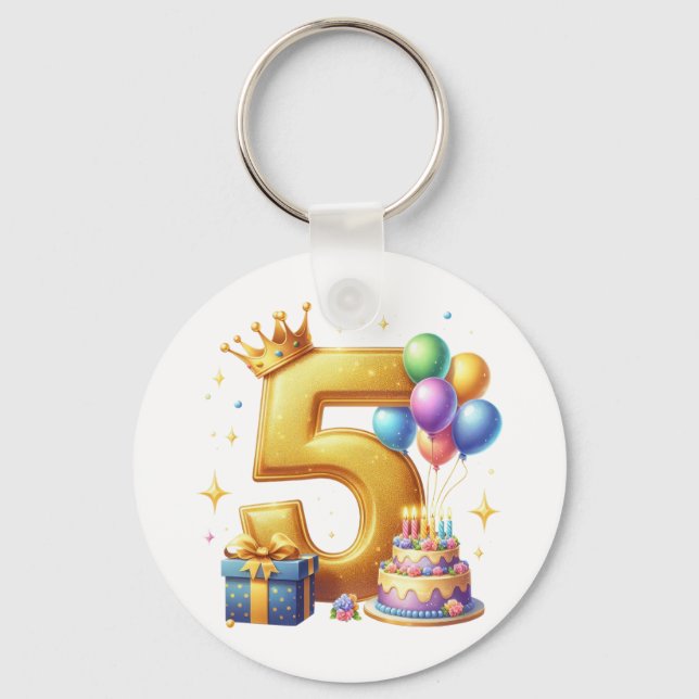 Golden 5th Birthday Key Ring (Front)