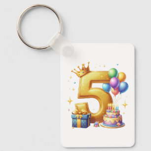 Golden 5th Birthday Key Ring