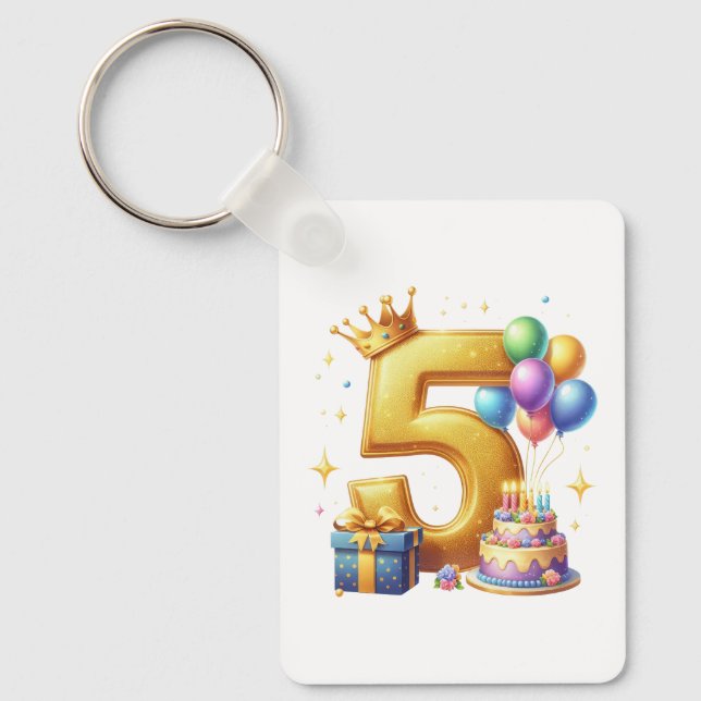 Golden 5th Birthday Key Ring (Front)