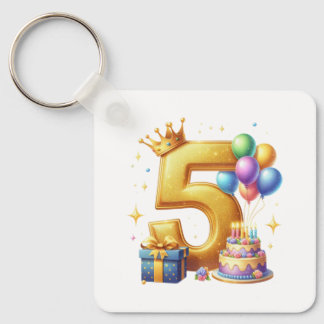Golden 5th Birthday Key Ring