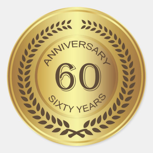 Golden 60th Anniversary with laurel wreath Sticker (Front)