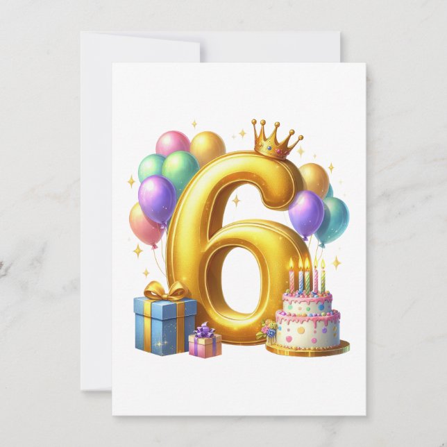 Golden 6th Birthday Card (Front)