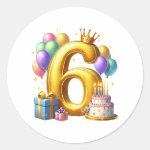 Golden 6th Birthday Classic Round Sticker