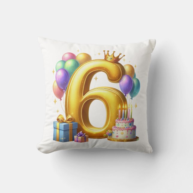 Golden 6th Birthday Cushion (Front)