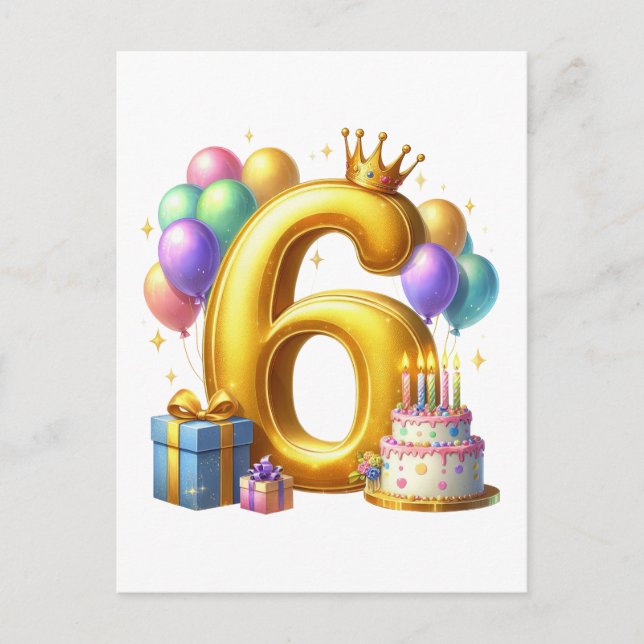 Golden 6th Birthday Invitation Postcard (Front)