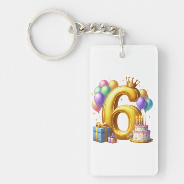 Golden 6th Birthday Key Ring (Front)