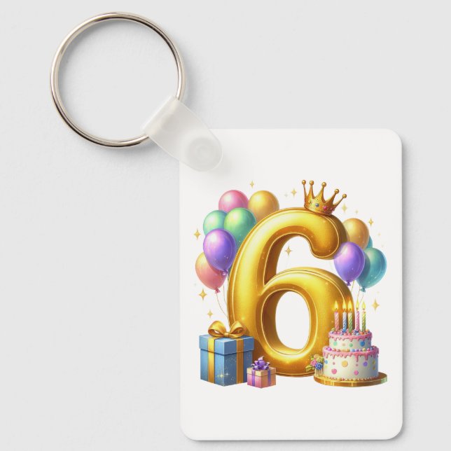 Golden 6th Birthday Key Ring (Front)