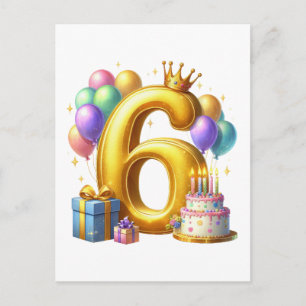 Golden 6th Birthday Postcard