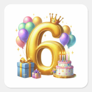 Golden 6th Birthday Square Sticker