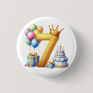 Golden 7th Birthday 3 Cm Round Badge