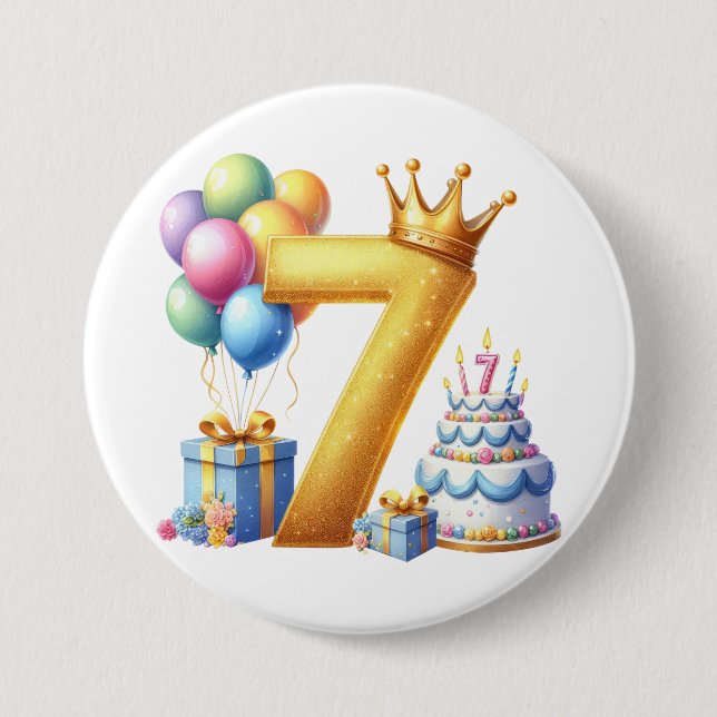 Golden 7th Birthday 7.5 Cm Round Badge (Front)
