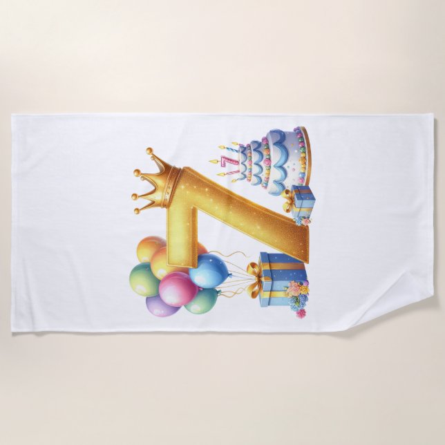 Golden 7th Birthday Beach Towel (Front)