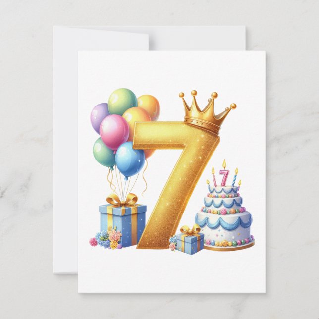Golden 7th Birthday Card (Front)