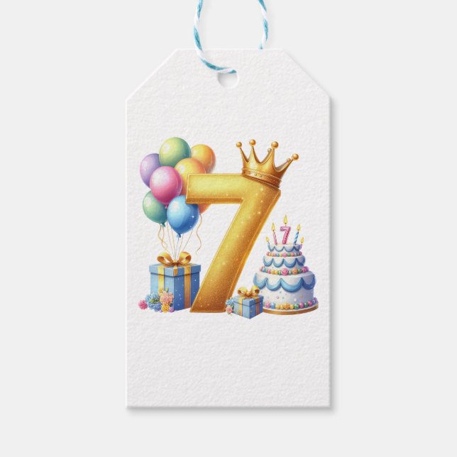 Golden 7th Birthday Gift Tags (Front)