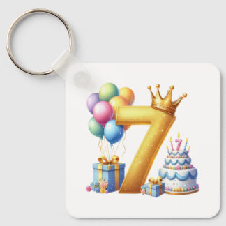 Golden 7th Birthday Key Ring