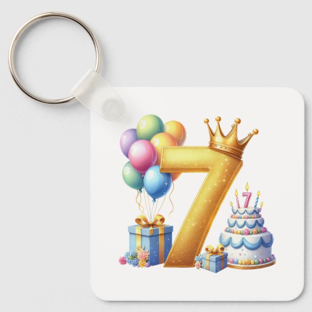 Golden 7th Birthday Key Ring (Front)