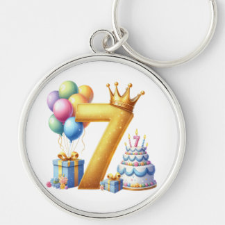 Golden 7th Birthday Key Ring