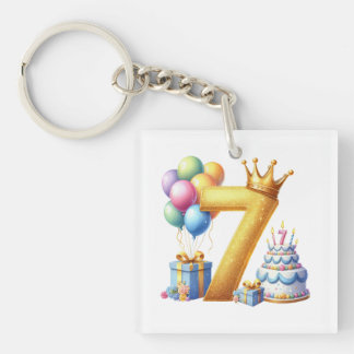 Golden 7th Birthday Key Ring