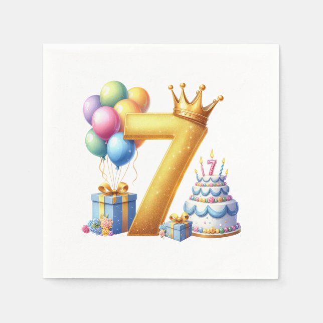 Golden 7th Birthday Napkin (Front)
