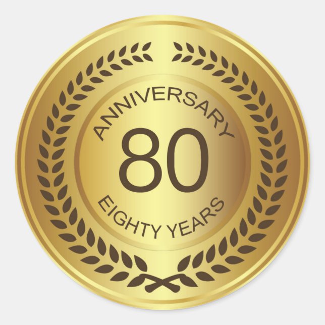 Golden 80th Anniversary with laurel wreath Sticker (Front)