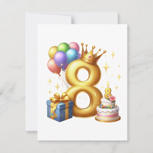 Golden 8th Birthday Card (Front)