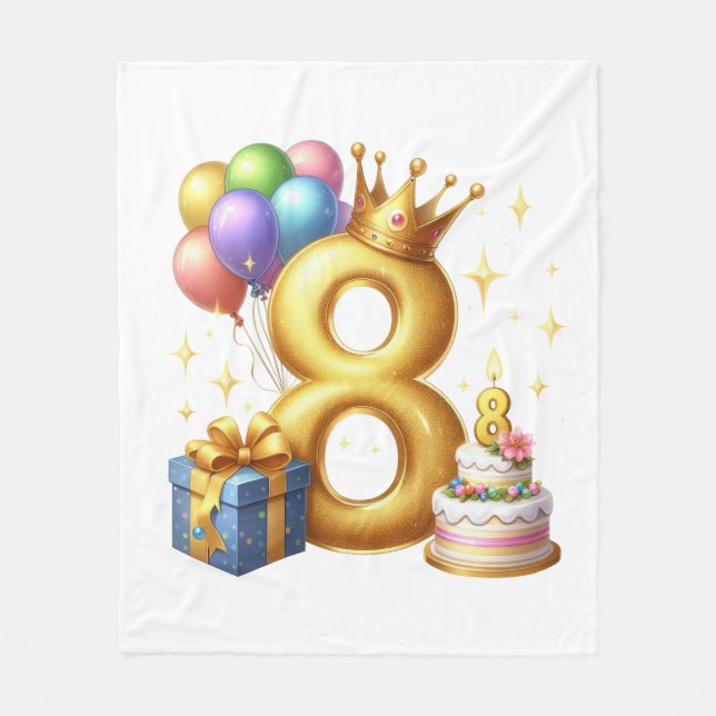 Golden 8th Birthday Fleece Blanket (Front)