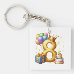 Golden 8th Birthday Key Ring