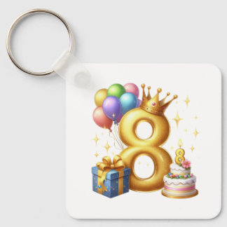 Golden 8th Birthday Key Ring