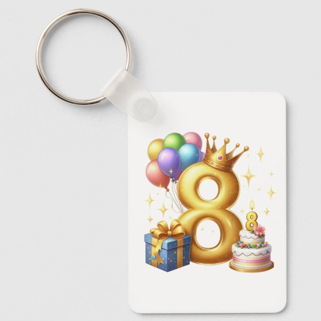 Golden 8th Birthday Key Ring (Front)